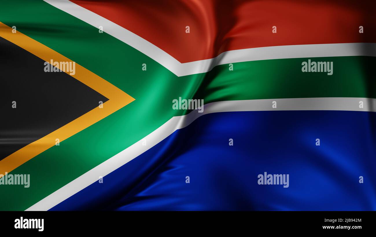 Südafrika Nationalflagge Vollbild Hintergrund, Seide farbric, Nahaufnahme winken im Wind Stockfoto