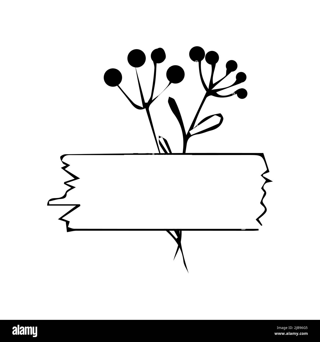 Pflanze mit Klebeband, Blumenzweig im Doodle-Stil, Dekoration, Design-Element. Kreatives einfaches Objekt. Vektorgrafik Stock Vektor