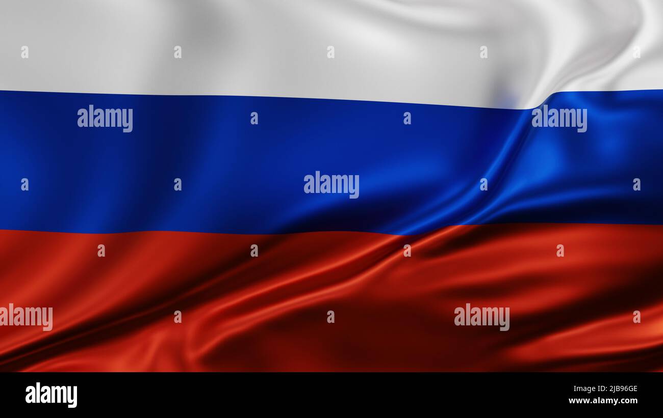 Russland Nationalflagge Vollbild Hintergrund, Seide farbric, Nahaufnahme winken im Wind Stockfoto