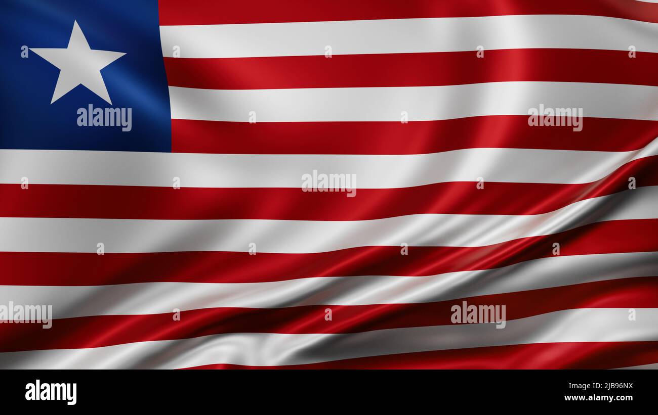 Liberia Flagge Vollbild Hintergrund, Seide farbric, Nahaufnahme winken im Wind Stockfoto