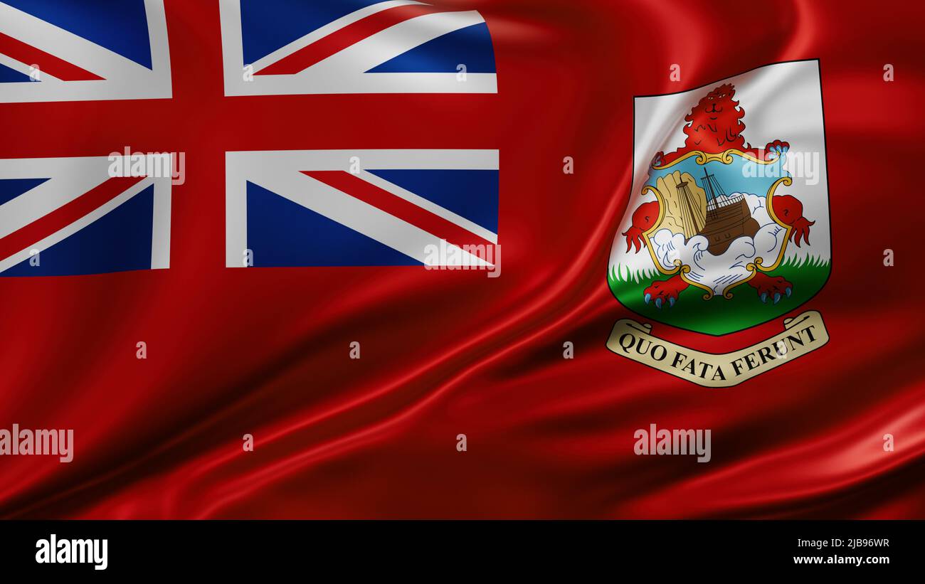 Bermuda-Nationalflagge im Vollbildmodus, Seidenfarbrik, Nahaufnahme winkt im Wind Stockfoto