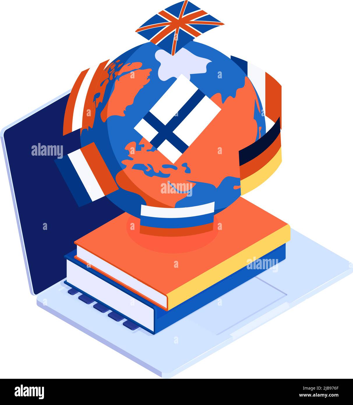 Online-Bibliothek mit Büchern in verschiedenen Fremdsprachen isometrisches Konzept 3D Vektor-Illustration Stock Vektor