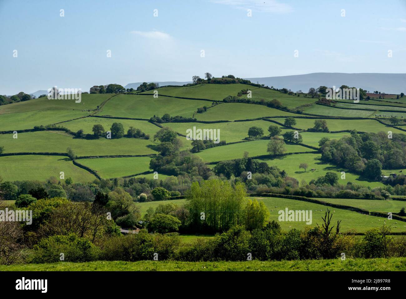 Brecon, Mai 14. 2022: Die grünen Hügel um Brecon Stockfoto