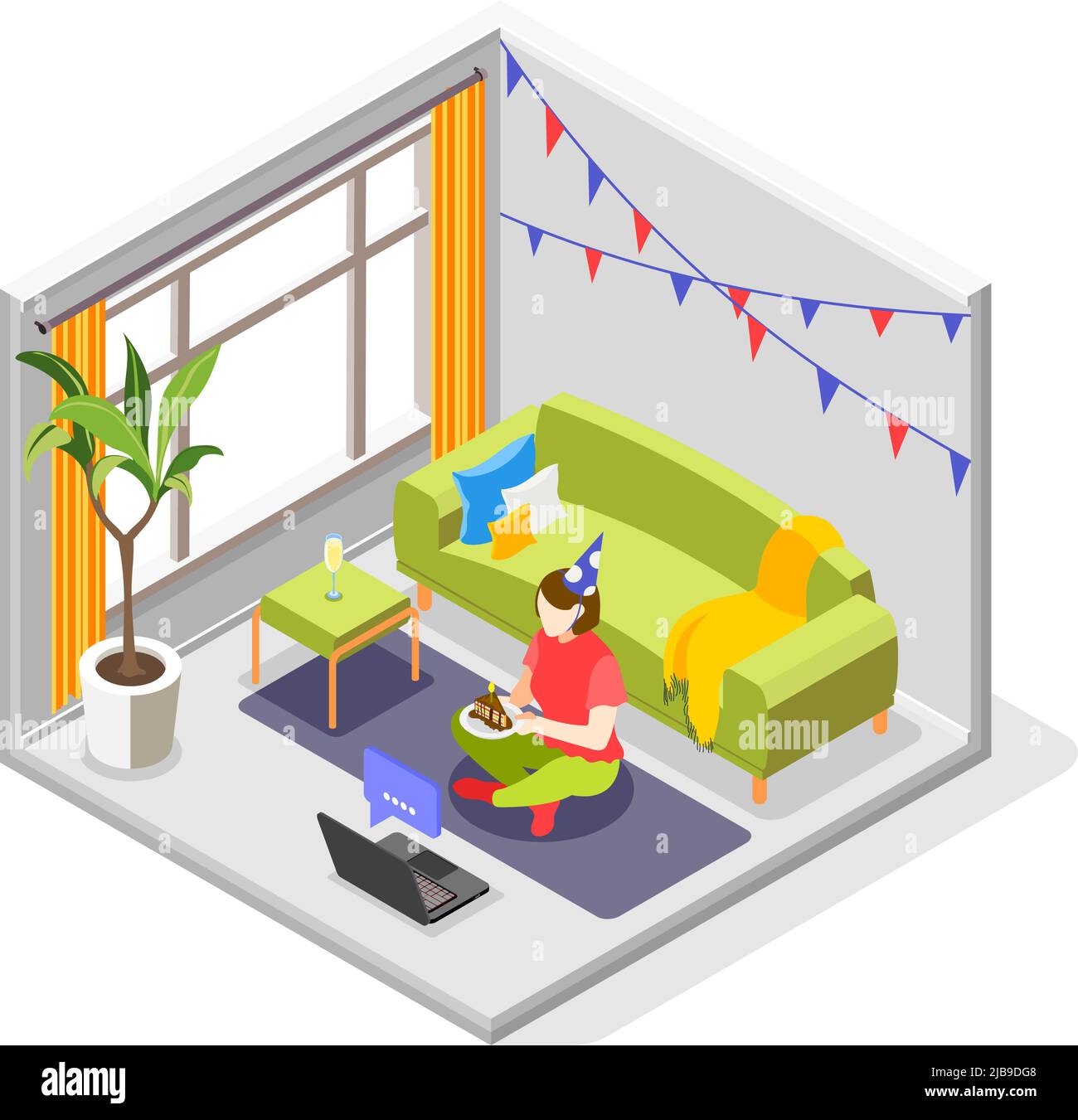 Remote Quarantäne Party isometrisches Konzept mit Feier Symbole Vektor Illustration Stock Vektor