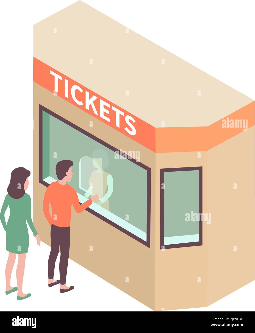Leute, die Tickets an der Kinokadion Theaterkaste kaufen, 3D isometrische Symbolvektoren Stock Vektor