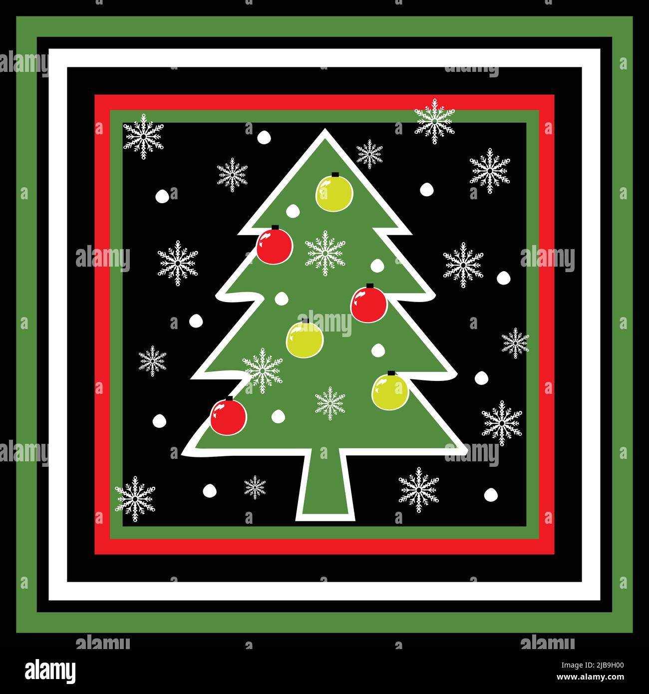 Vektor-Muster mit Weihnachtsbaum auf schwarzem Hintergrund. Winter Dekoration Tapete Design in Quadrat. Weihnachten Saison Mode Textil. Stock Vektor