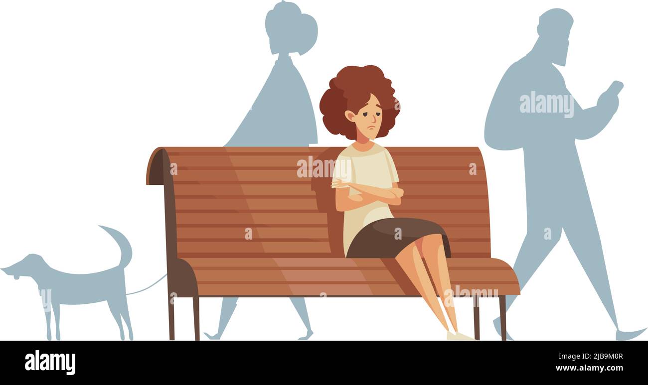 Cartoon verärgert Frau allein auf Bank Vektor Illustration sitzen Stock Vektor
