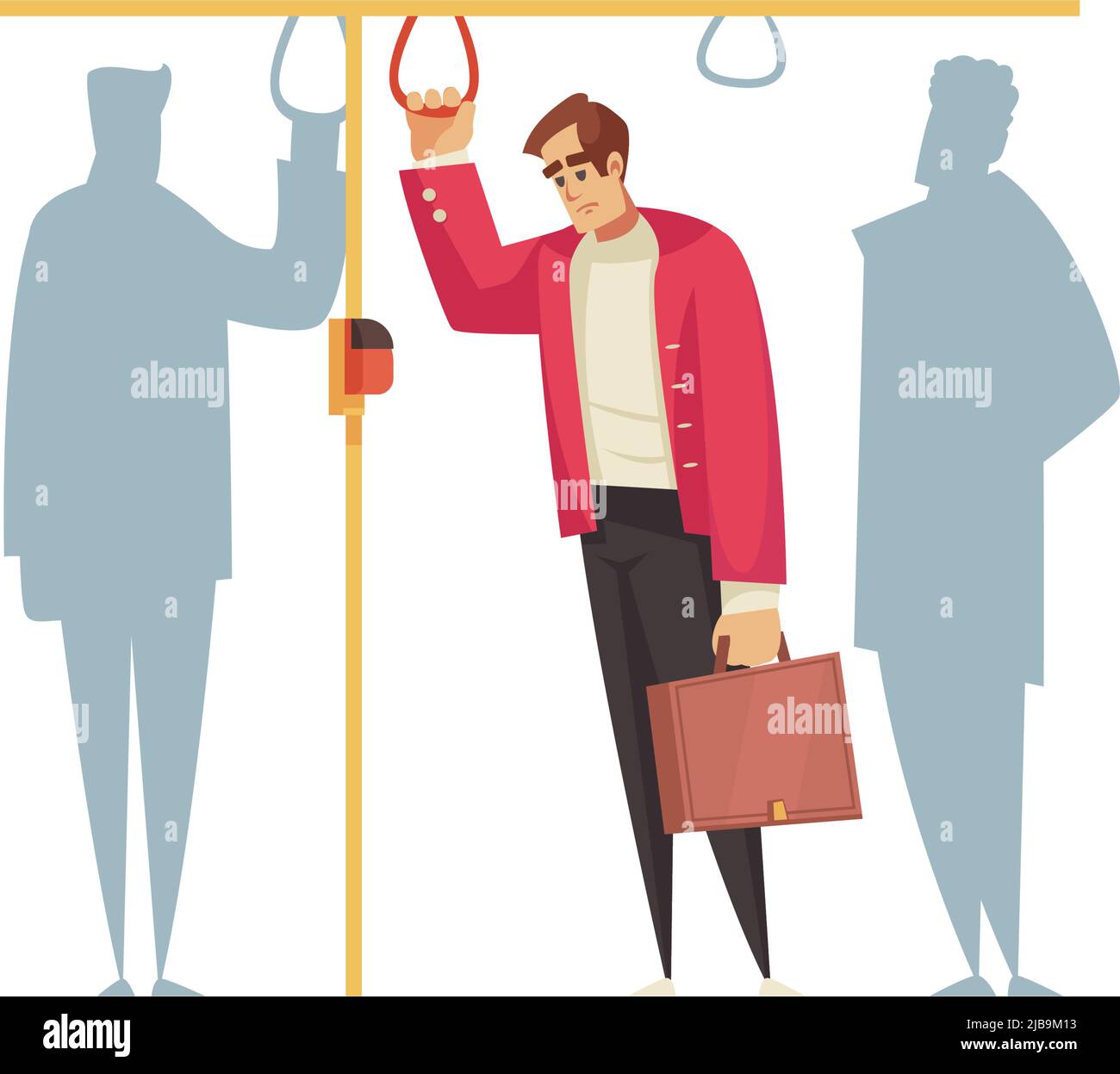 Cartoon-Komposition mit traurigen Mann in U-Bahn-Vektor-Illustration Stock Vektor