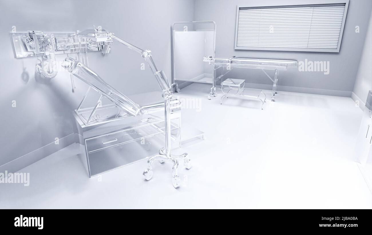 3D-Abbildung eines transparenten Krankenhauszimmers Stockfoto