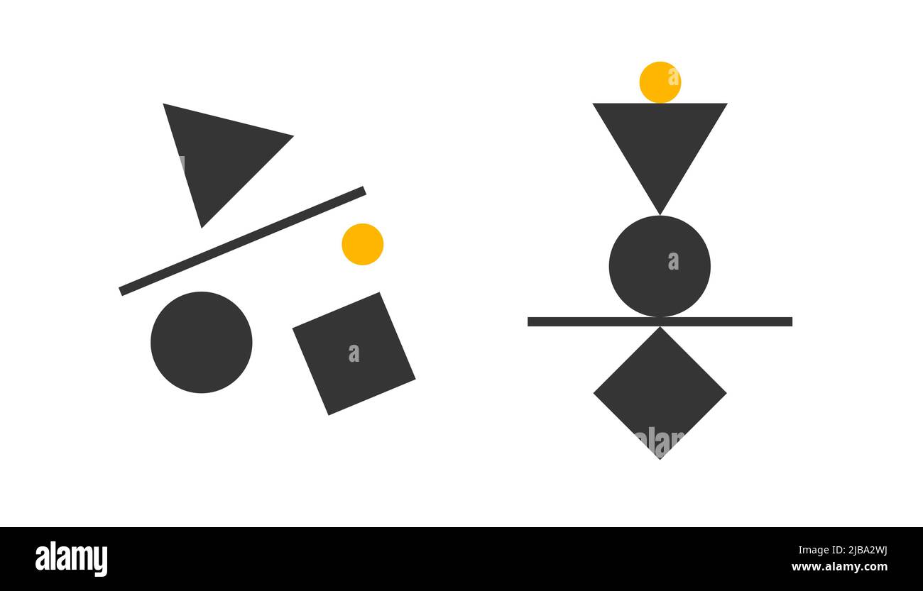 Chaos und Ordnungskonzept. Geordnetes und ungeordnetes Leben. Lebensberatung, Mentor. Vergleich vorher und nachher. Manager-Symbol. Geschäftsmetapher Stock Vektor