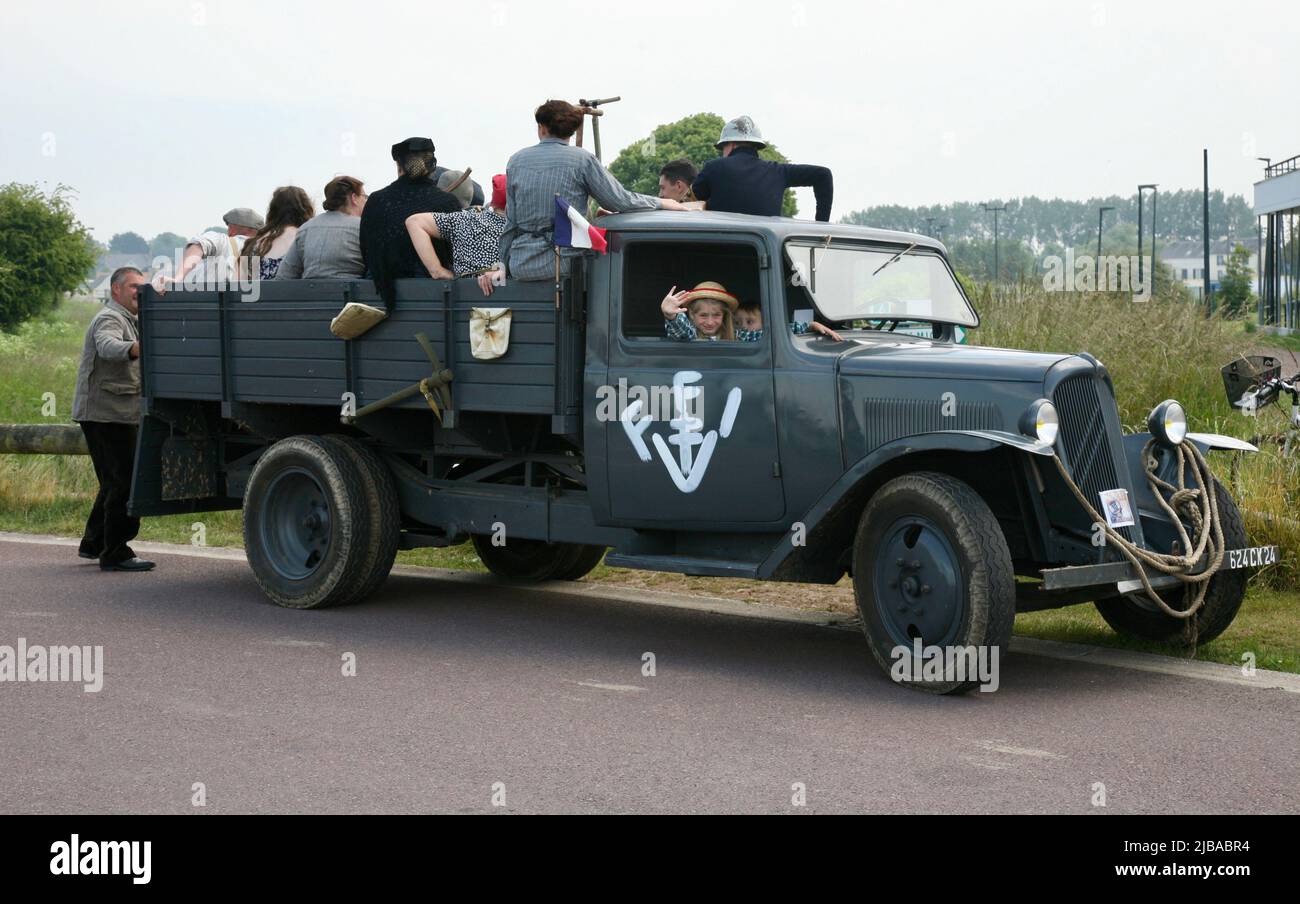 D-Day-Feierlichkeiten in Caretan, Manche, Normandie, Frankreich am Samstag, den 4.. Juni 2022 Stockfoto