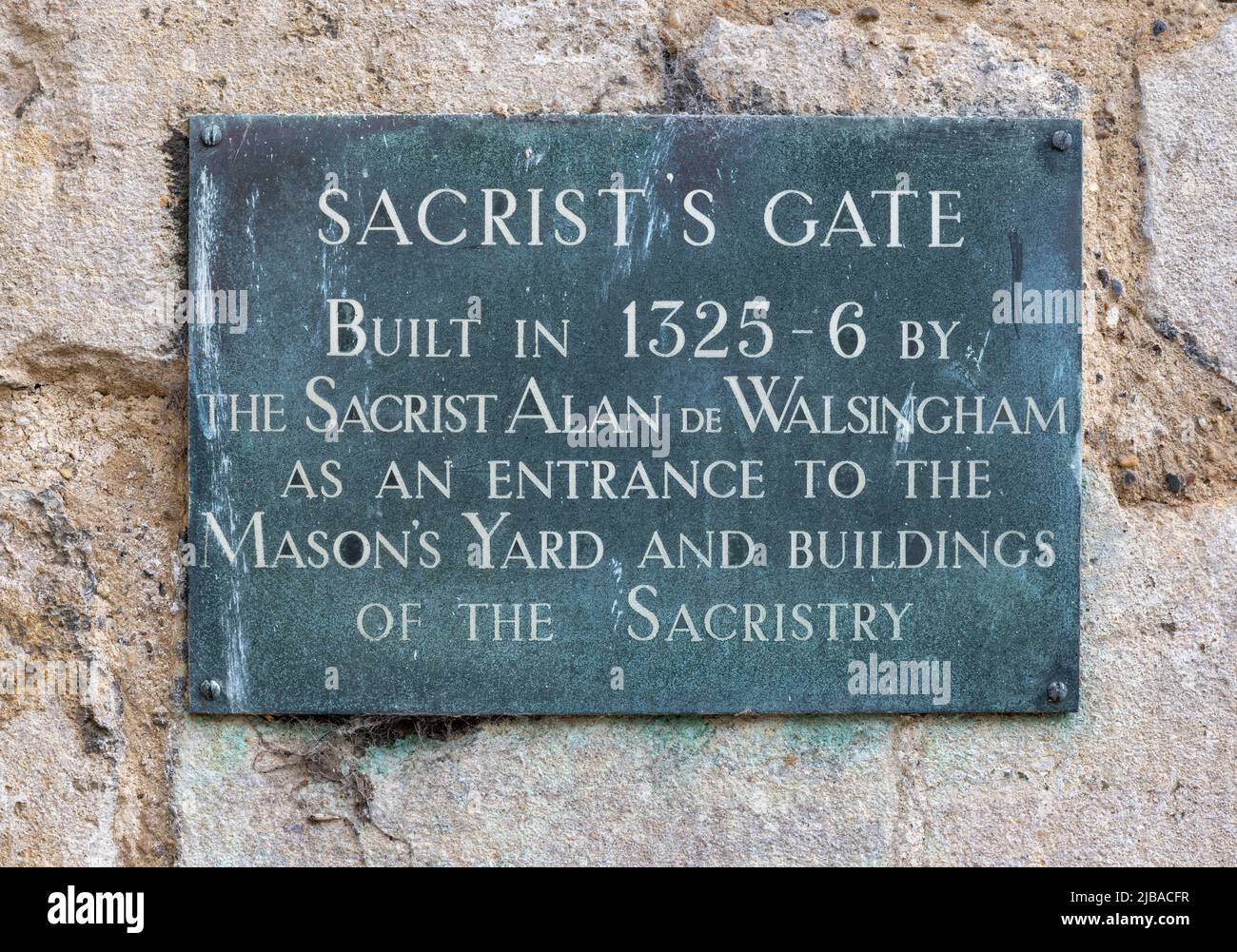 Informationstafel am Sacrist's Gate, Ickworth, Suffolk, England, Großbritannien Stockfoto