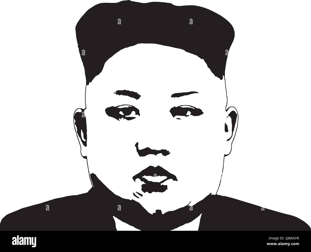 Kim Jong un Nordkoreanischer Anführer Schwarz-Weiß-Logo oder T-Shirt-Porträt. Stock Vektor