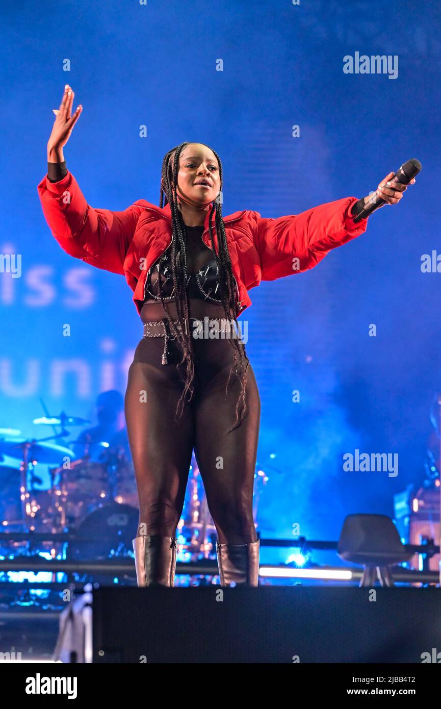 Sugababes preform beim Mighty Hoopla Pop Music Festival London 2022 Day 2 im Brockwell Park, London, UK. - 4. Juni 2022. Stockfoto