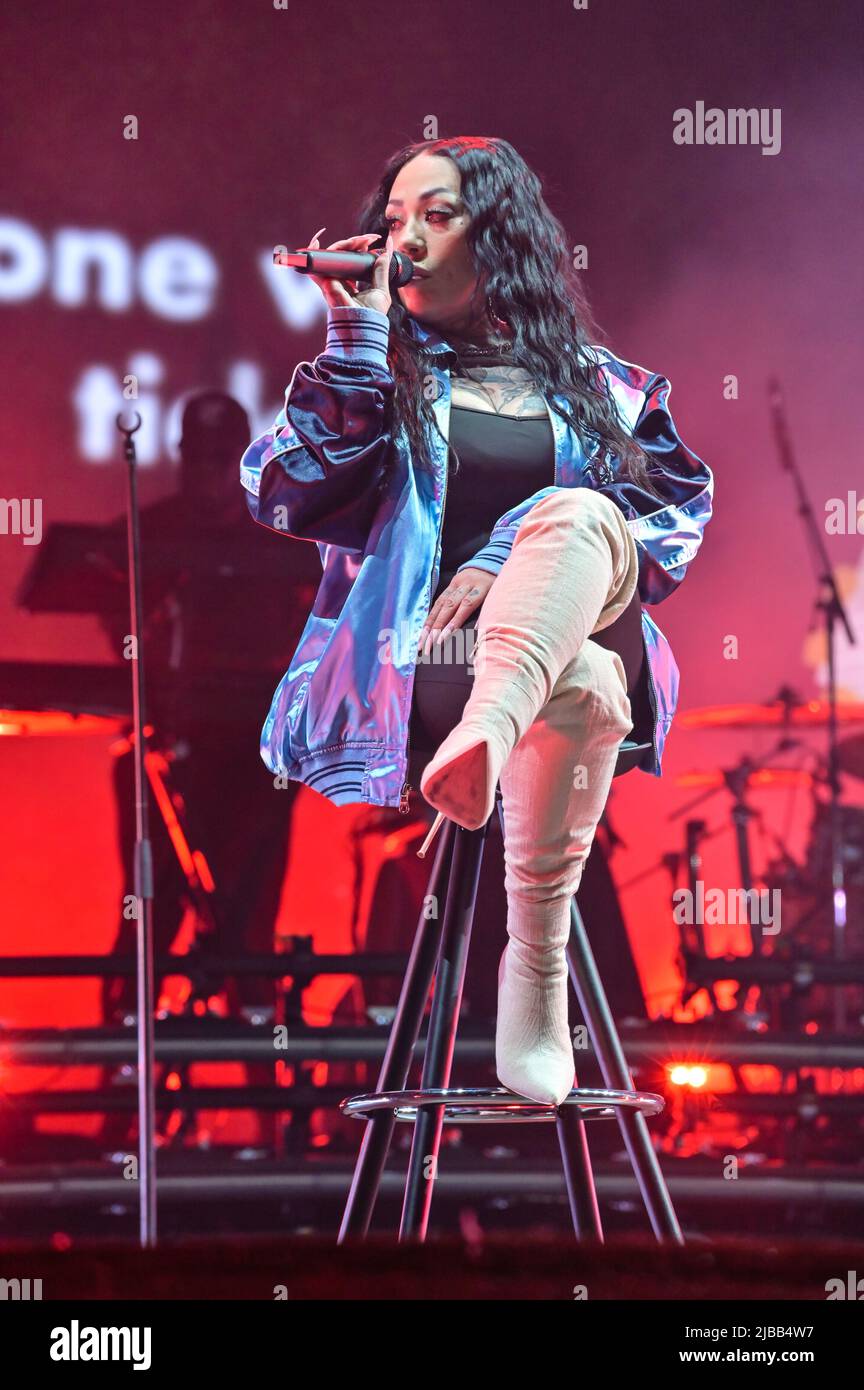 Sugababes preform beim Mighty Hoopla Pop Music Festival London 2022 Day 2 im Brockwell Park, London, UK. - 4. Juni 2022. Stockfoto