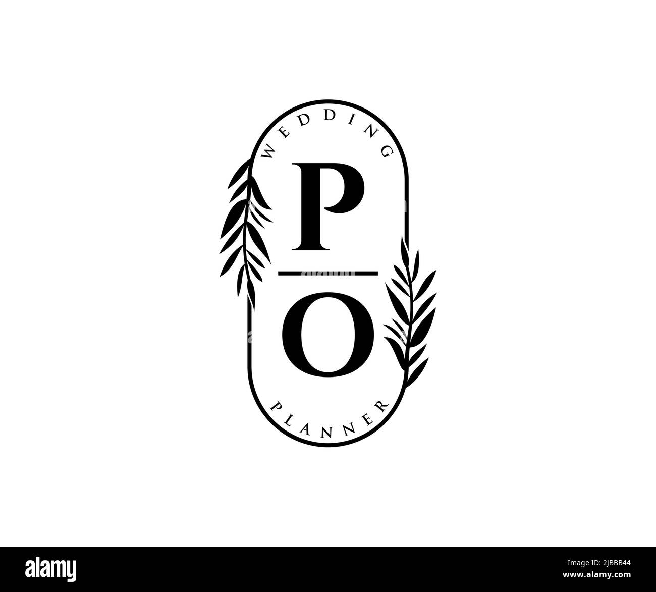 PO Initials Letter Hochzeit Monogram Logos Kollektion, handgezeichnete moderne minimalistische und florale Vorlagen für Einladungskarten, Save the Date, elegant Stock Vektor