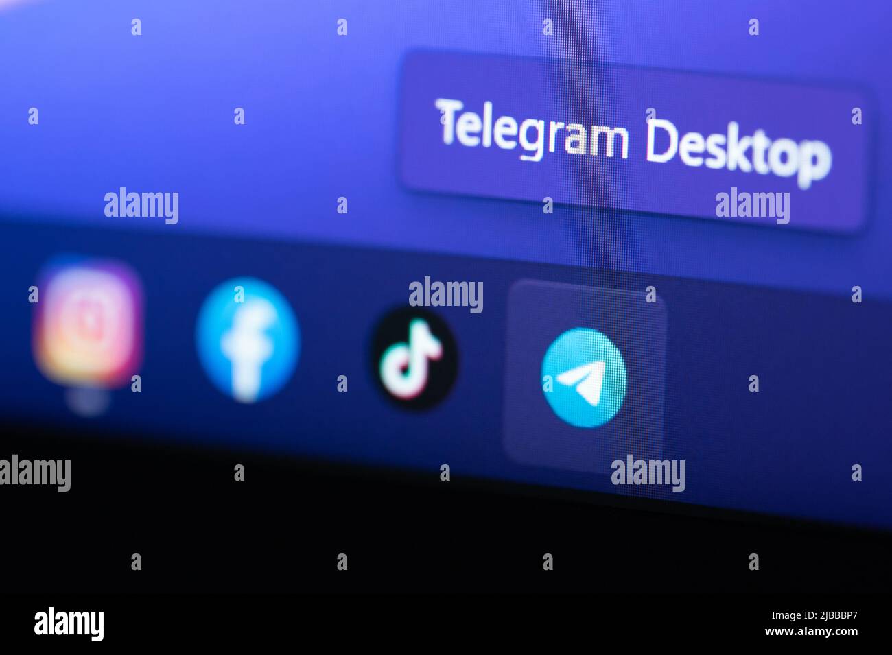 New york, USA - 3. juni 2022: Telegramm-Desktop-App auf dem Computer-Menü-Bildschirm Nahaufnahme Stockfoto