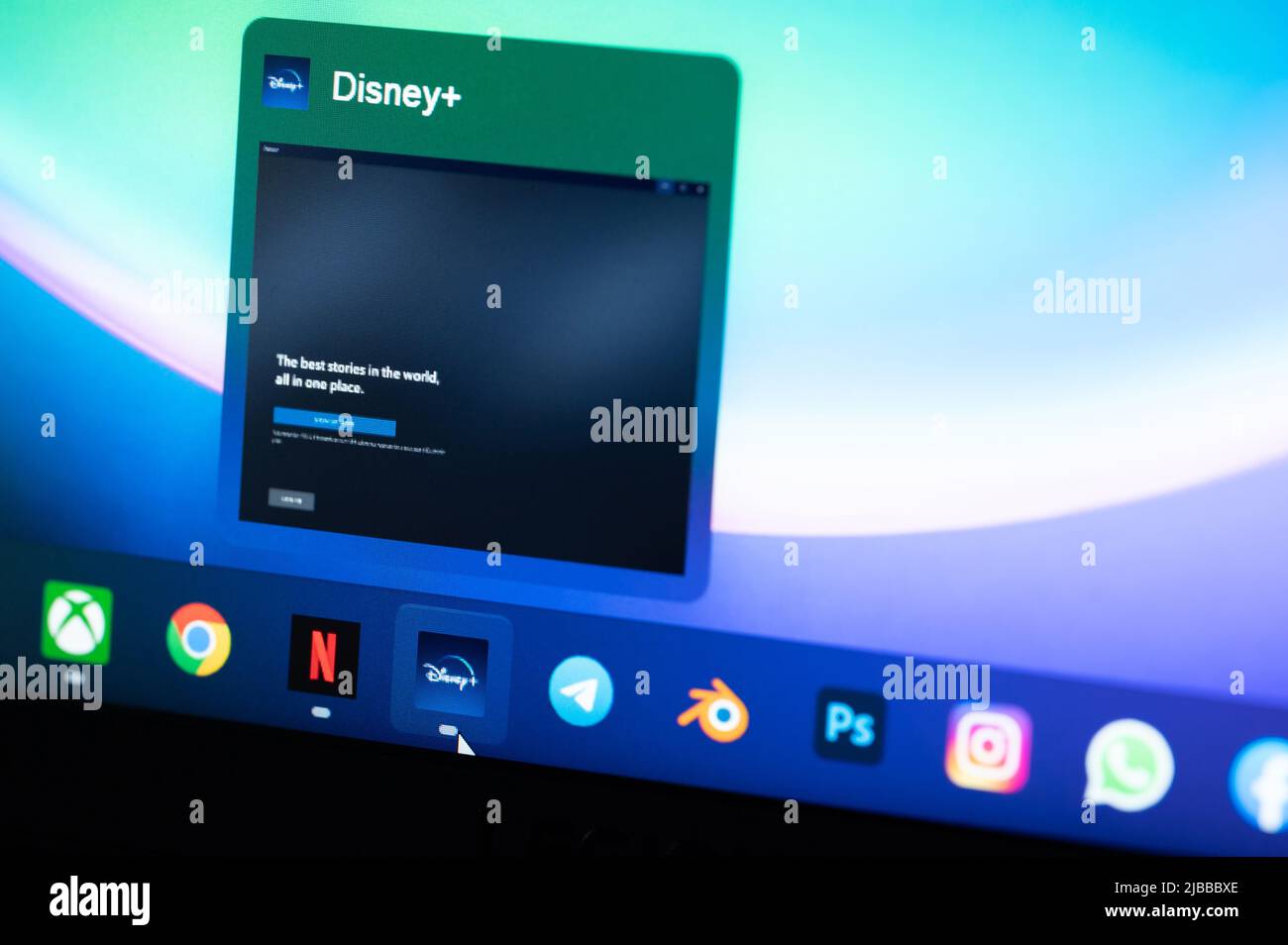 New york, USA - 3. juni 2022: Öffnen Sie das Disney Plus-Konto auf dem Bildschirm des Computermenüs in der Nahaufnahme Stockfoto