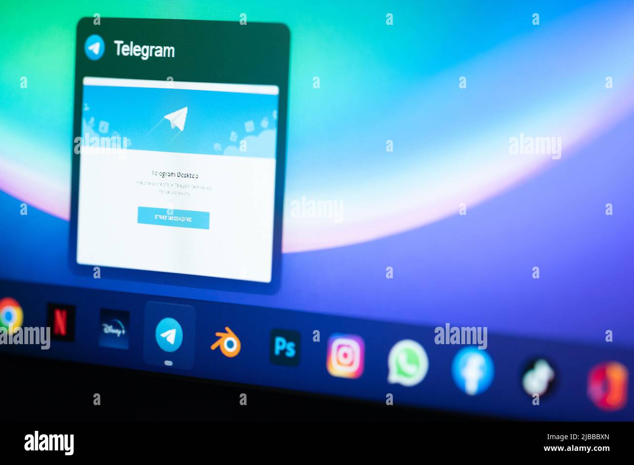 New york, USA - 3. juni 2022: Telegram-App-Konto auf dem Computer-Menü-Bildschirm Nahaufnahme öffnen Stockfoto