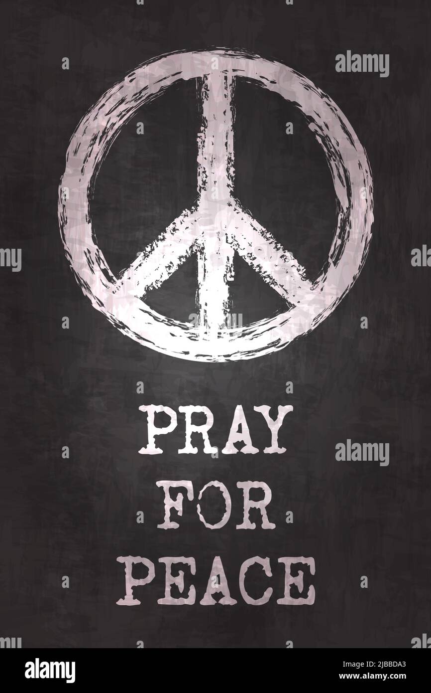 Friedenssymbol . Realistische Hand gezeichnet von Kreide Textur Malerei auf Kreidetafel Hintergrund . Die Kampagne für nukleare Abrüstung (CND) unterzeichnen . Friedliches und Stock Vektor