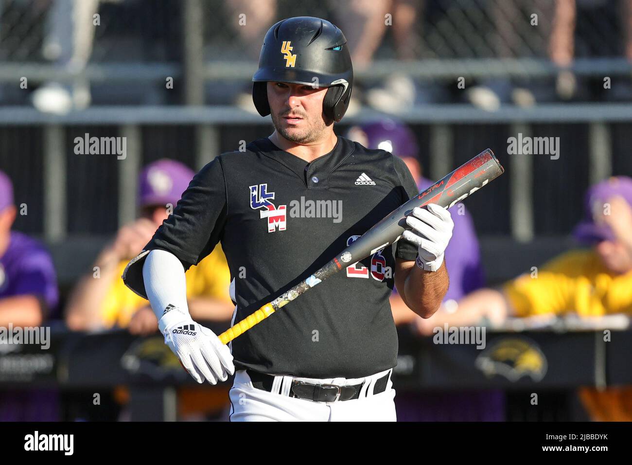 4. Jun 2022: Southern Misset. Infielder Danny Lynch (26) bereitet sich während eines College-Baseballspiels zwischen Southern Miss und LSU im NCAA-Baseballstadion im Pete Taylor Park, Hattiesburg, Mississippi, auf ein Schlägen vor. Bobby McDuffie/CSM Stockfoto