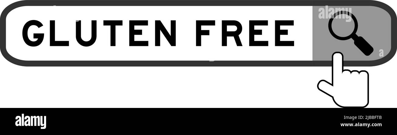 Suche Banner in Wort glutenfrei mit Hand über Lupe Symbol auf weißem Hintergrund Stock Vektor