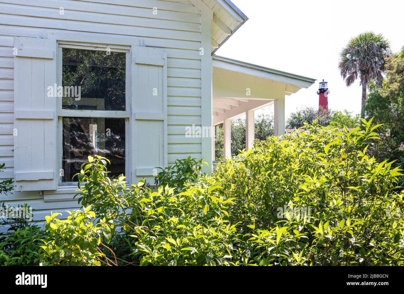 Tindall Pionier Gehöft, ein Cracker - style Haus von George Tindall 1892 erbaut und gilt als das älteste noch existierende Haus in Palm Beach County, FL. Stockfoto