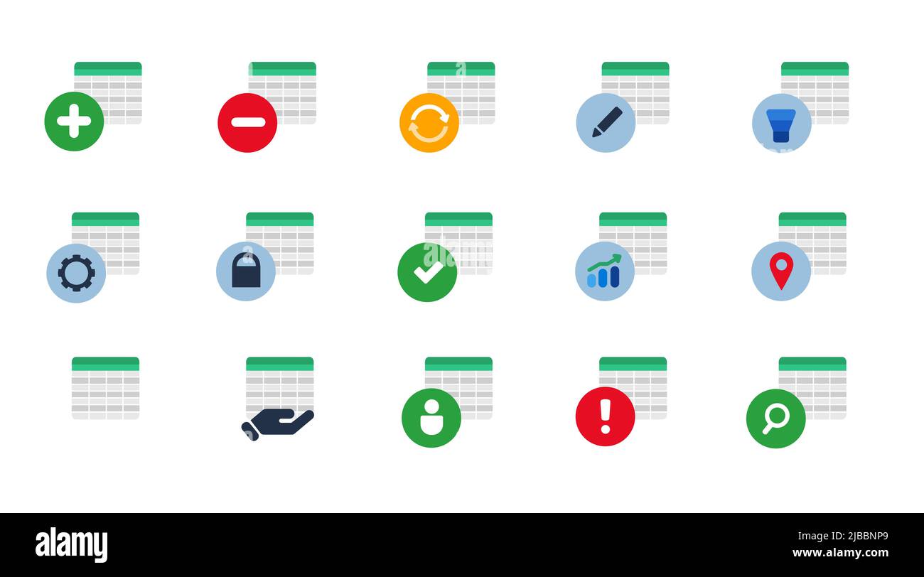 Tabelle Finanzbuchhaltung Business Data Editor Icon Set Sammlung blauer Vektor Stock Vektor