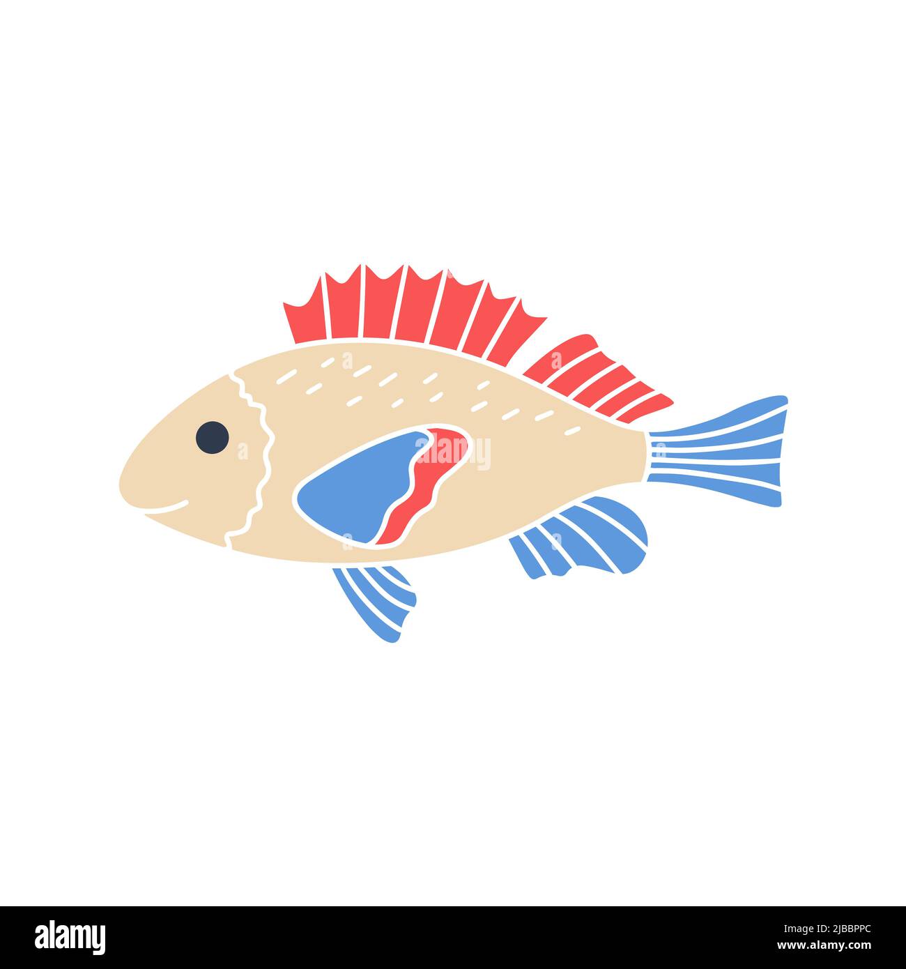 Abbildung des Vektorsymbols in Fischfarben. Schöne Unterwasser Charakter isoliert Objekt. Silhouette Meer oder Ozean Fisch. Baby Dekoration für Dinge und de Stock Vektor