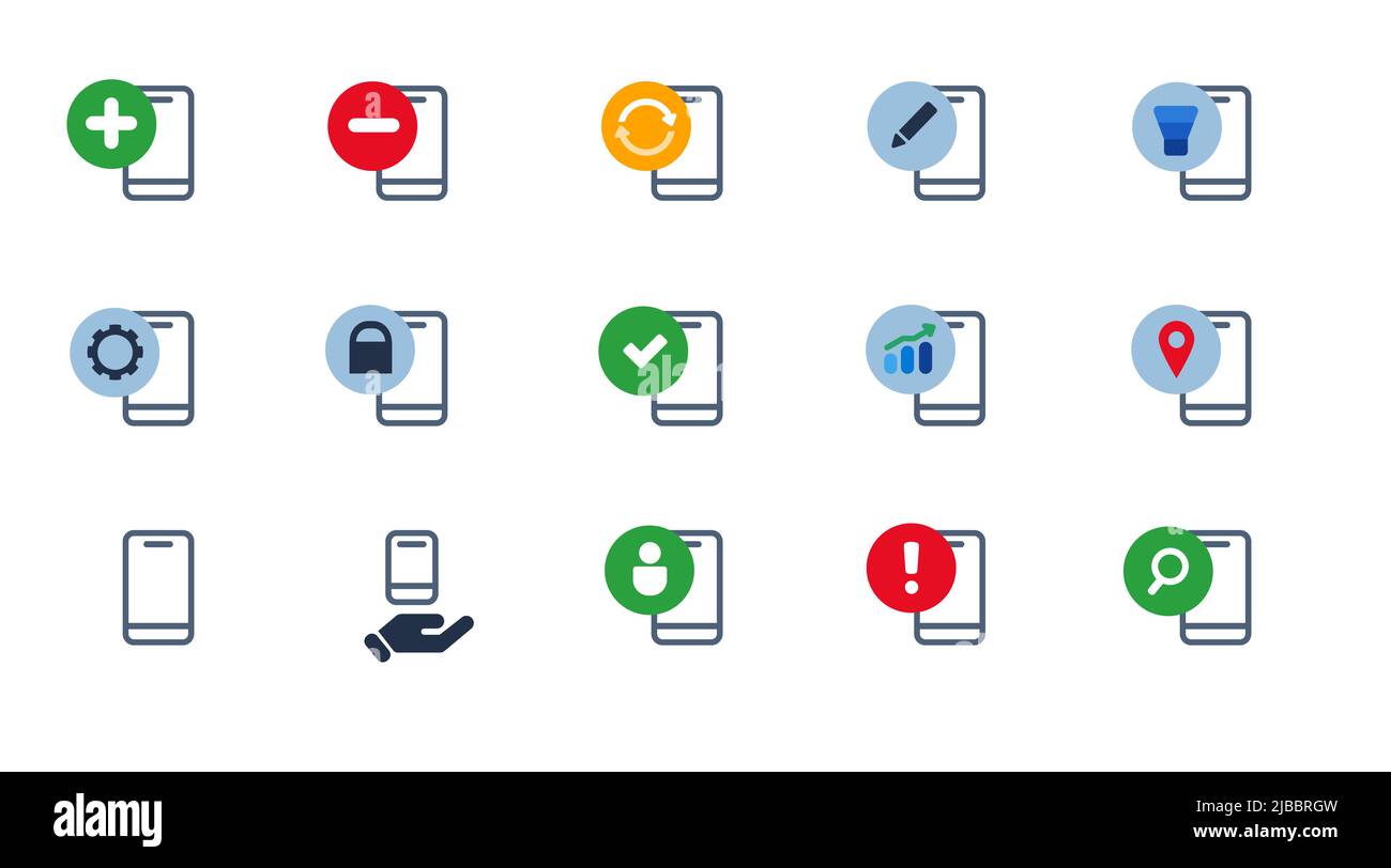Smartphone Handy Anruf Symbol Set Sammlung dünne Linie Umriss Vektor Stock Vektor