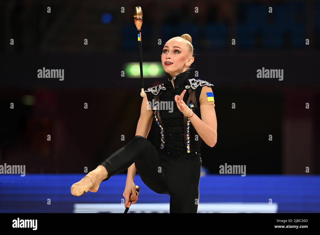 Viktoriia Onopriienko (UKR) während der rhythmischen Gymnastik FEIGE World Cup 2022, Gymnastik in Pesaro, Italien, Juni 03 2022 Stockfoto