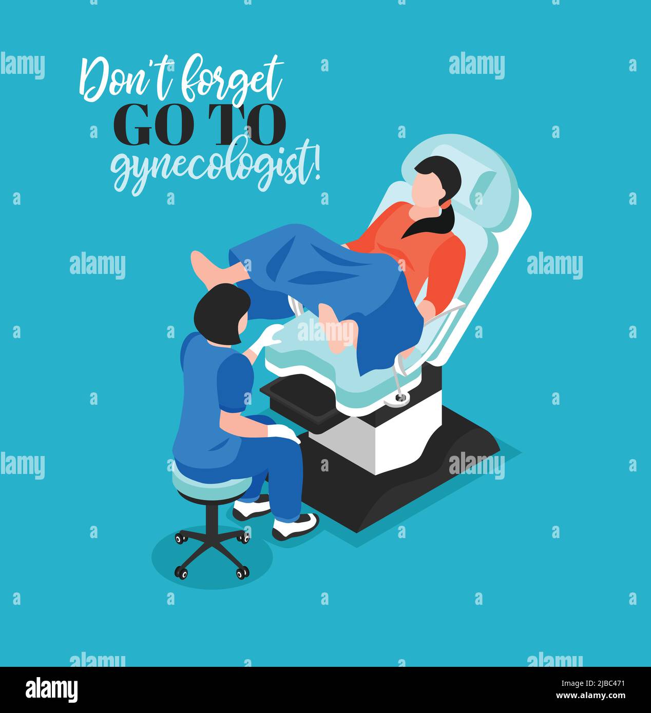 Nicht verzögern Besuch bei Gynäkologen isometrisches Poster mit Arzt untersucht weibliche Patientin in gynäkologischen Stuhl Vektor-Illustration Stock Vektor