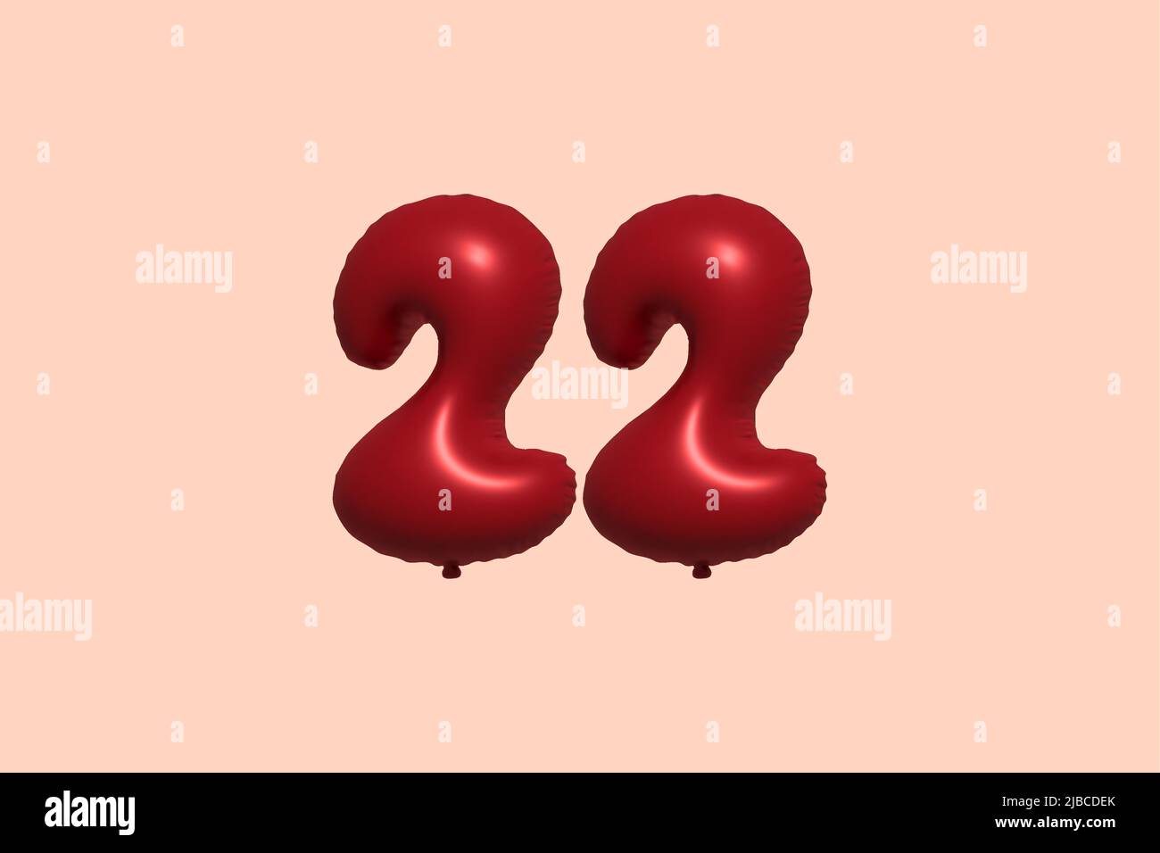 22 3D Zahlenballon aus realistischem metallischem Luftballon 3D Rendering. 3D Rote Heliumballons zum Verkauf Dekoration Party Geburtstag, Jubiläum feiern, Hochzeitsfeiertag. Vektorgrafik Stock Vektor
