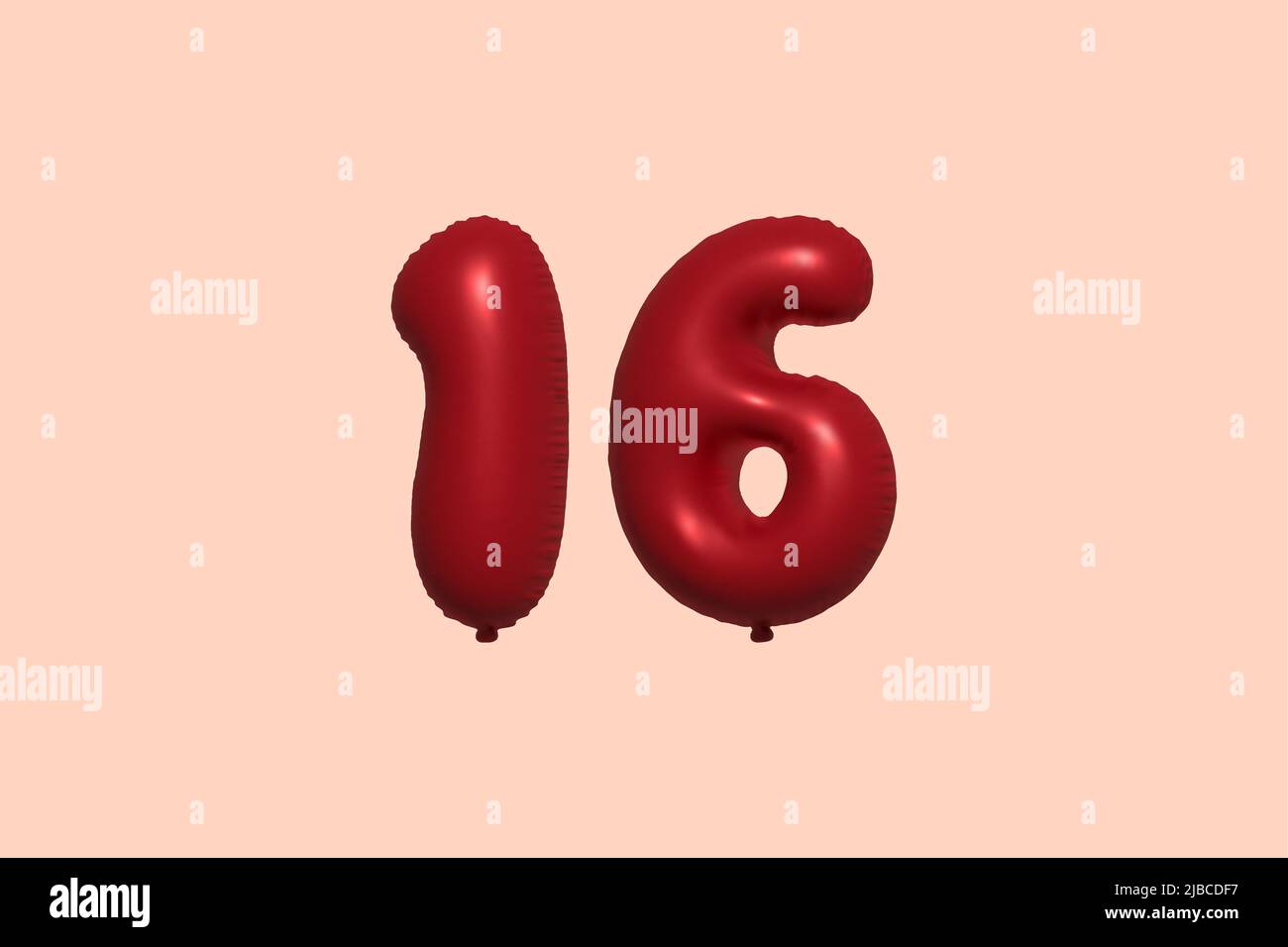 16 3D Zahlenballon aus realistischem metallischem Luftballon 3D Rendering. 3D Rote Heliumballons zum Verkauf Dekoration Party Geburtstag, Jubiläum feiern, Hochzeitsfeiertag. Vektorgrafik Stock Vektor