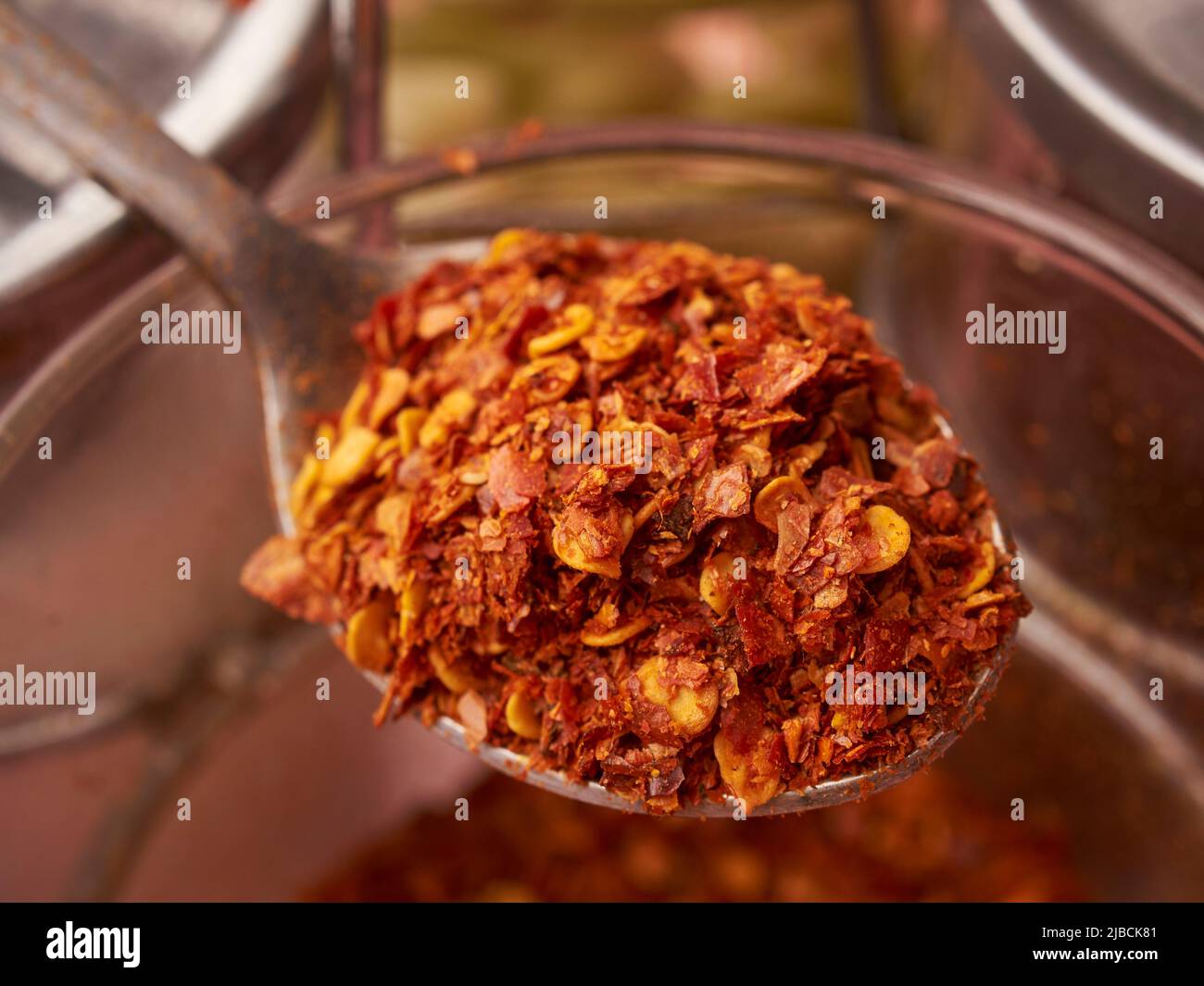 Ein Löffel scharfer Chilischoten, Little Thailand, Queens, New York City, USA Stockfoto