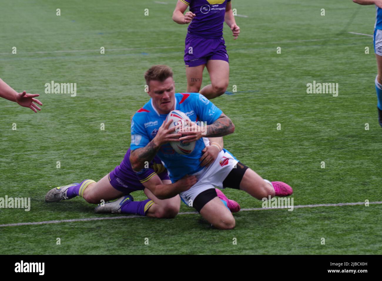 Newcastle, England, 5. Juni 2022. Anthony Thackeray erzielte einen Versuch für Sheffield Eagles gegen Newcastle Thunder bei der Betfred Championship im Kingston Park. Quelle: Colin Edwards / Alamy Live News Stockfoto