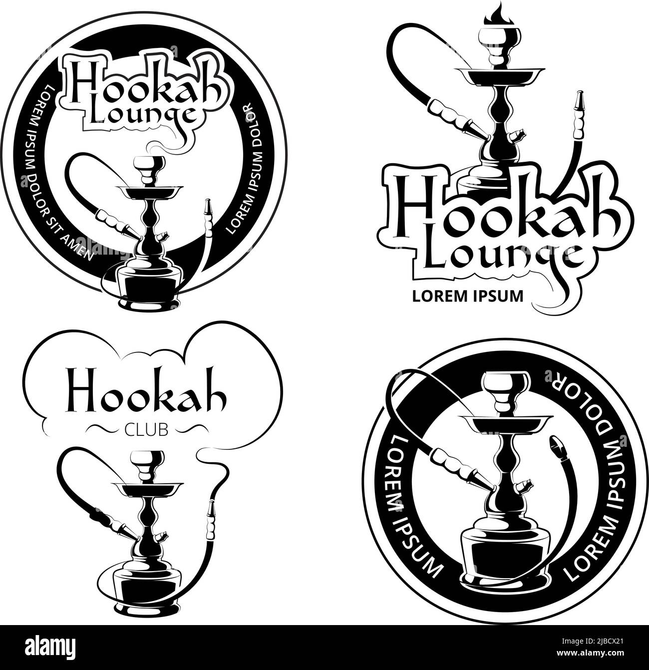 ShishaEtiketten, Logos und EmblemeVektorset für ShishaLounge oder