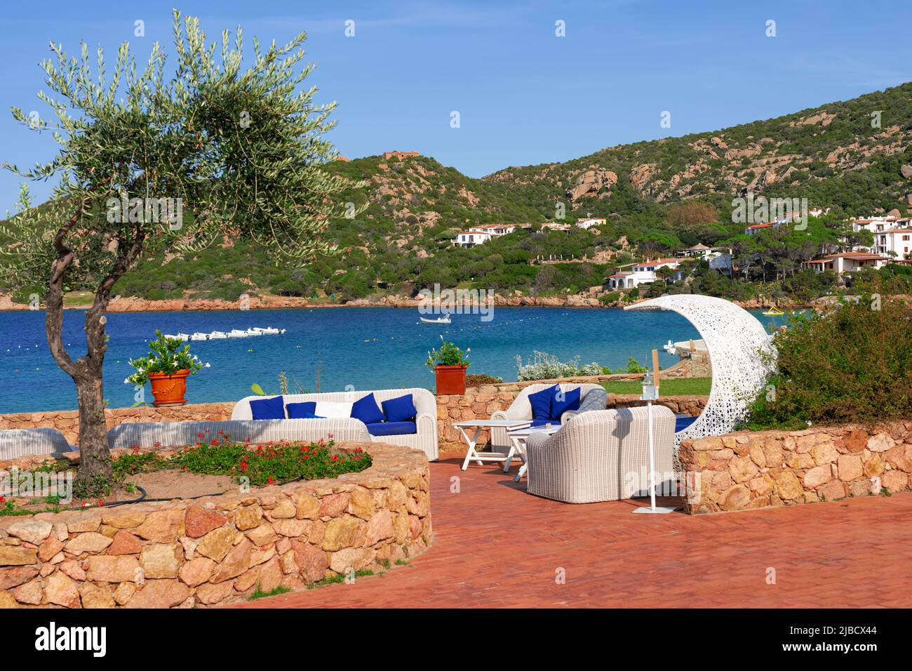 Landschaft von Baja Sardinia, Italien Stockfoto