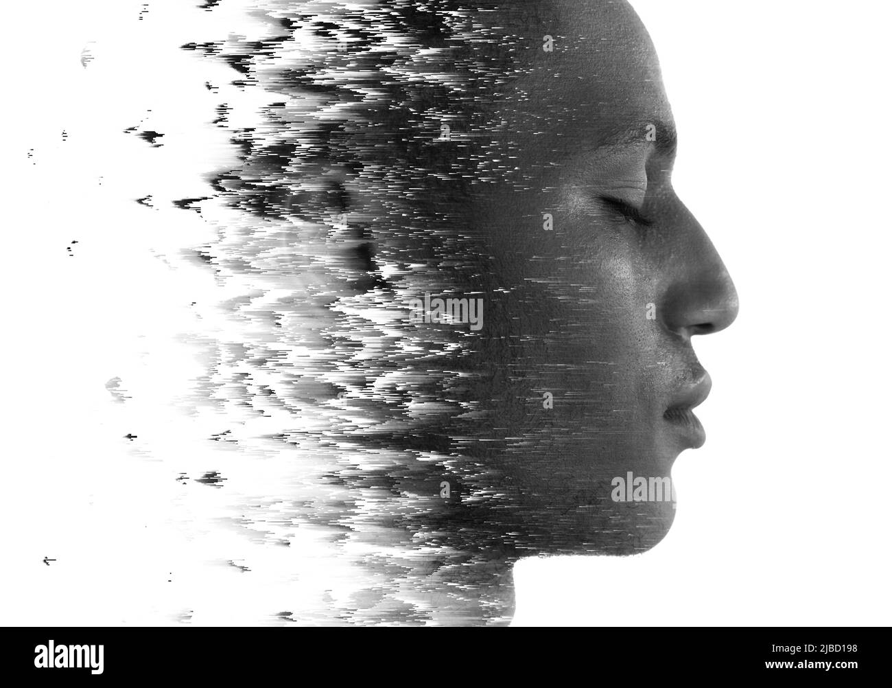 Ein Porträt kombiniert mit einem Glitch-Effekt Stockfoto