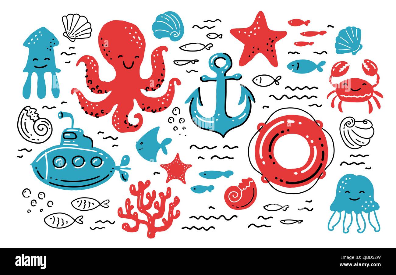 Nautisches Design. Meereskonzept. Niedliche Cartoon-Vektor-Illustration Stock Vektor