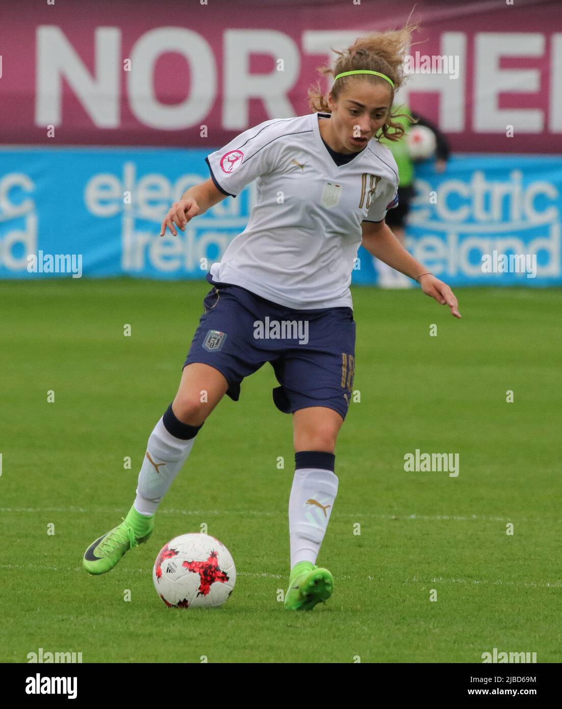 U-19-Fußball-Europameisterschaft der Frauen 2017/Finalturnier. 14. August 2017 Niederlande 3 Italien 3 im Shamrock Park Portadown. Italien Internationale Fußballspielerin der Frauen Benedetta Glionna Italien (18). Stockfoto