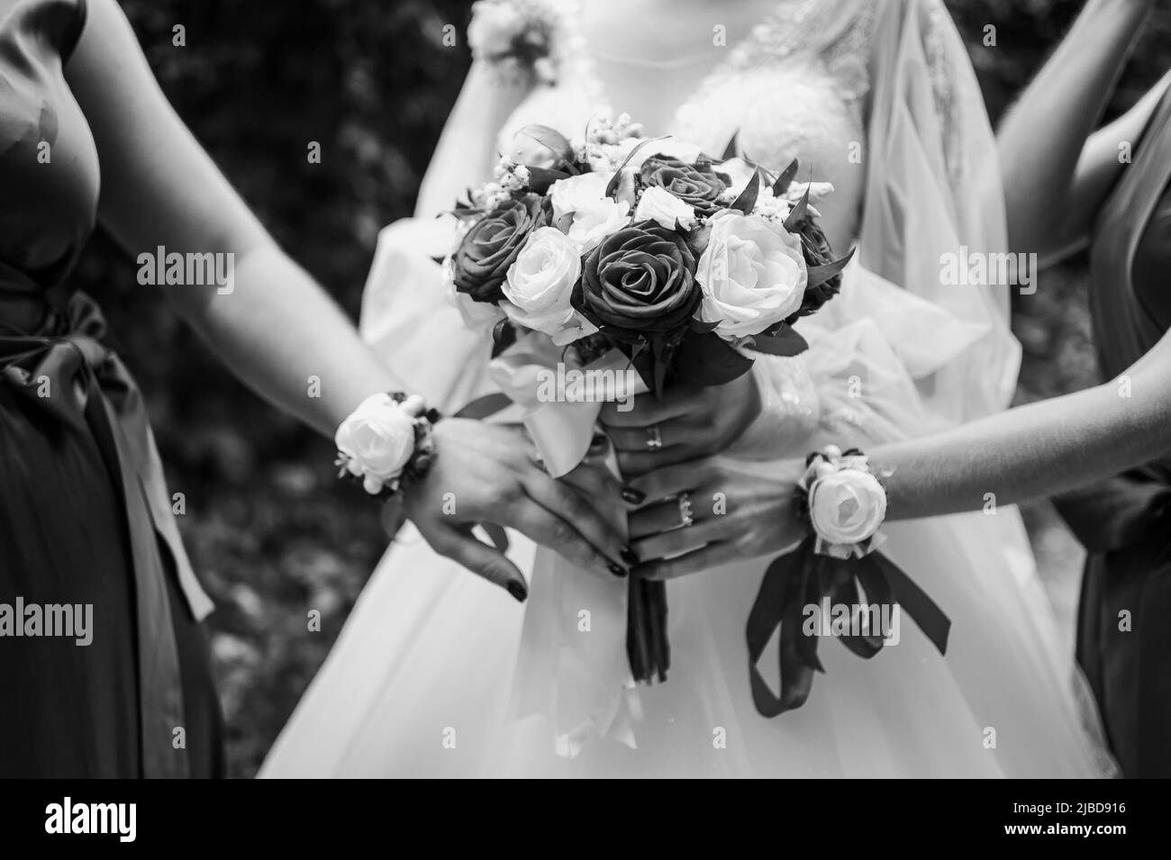 Blumenstrauß in der Hand der Braut. Hochzeit Stockfoto