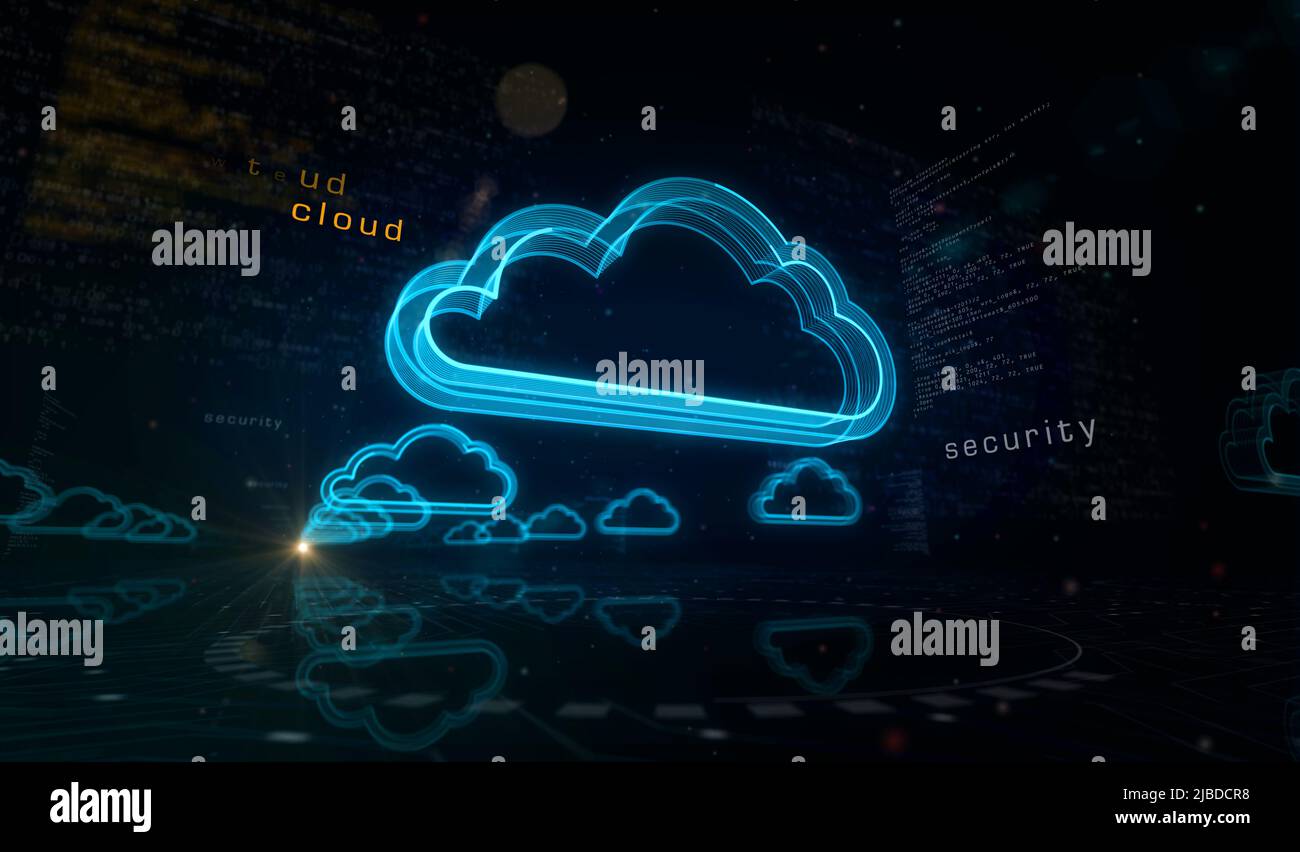 Cloud Computing und Online-Speicher und Internet-Server stehen für digitales Konzept. Netzwerk, Cyber-Technologie und Computer Hintergrund abstrakt 3D illustrat Stockfoto