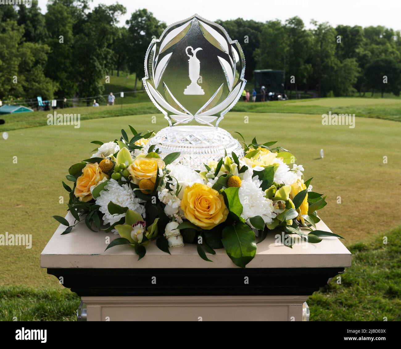 Dublin, Ohio, USA. 5.. Juni 2020. Die Jack Nicklaus Memorial Trophy bei der 1.-Loch-Runde in Runde 4 beim Memorial Tournament in Dublin, Ohio. Brent Clark/CSM/Alamy Live News Stockfoto