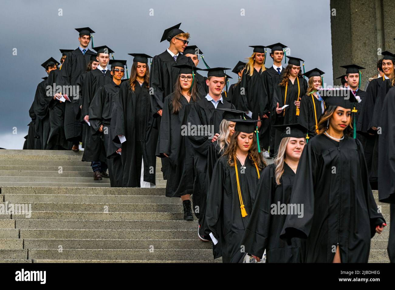 Absolventen Der Burnaby Mountain High School, Simon Fraser University, Burnaby, British Columbia, Kanada Stockfoto