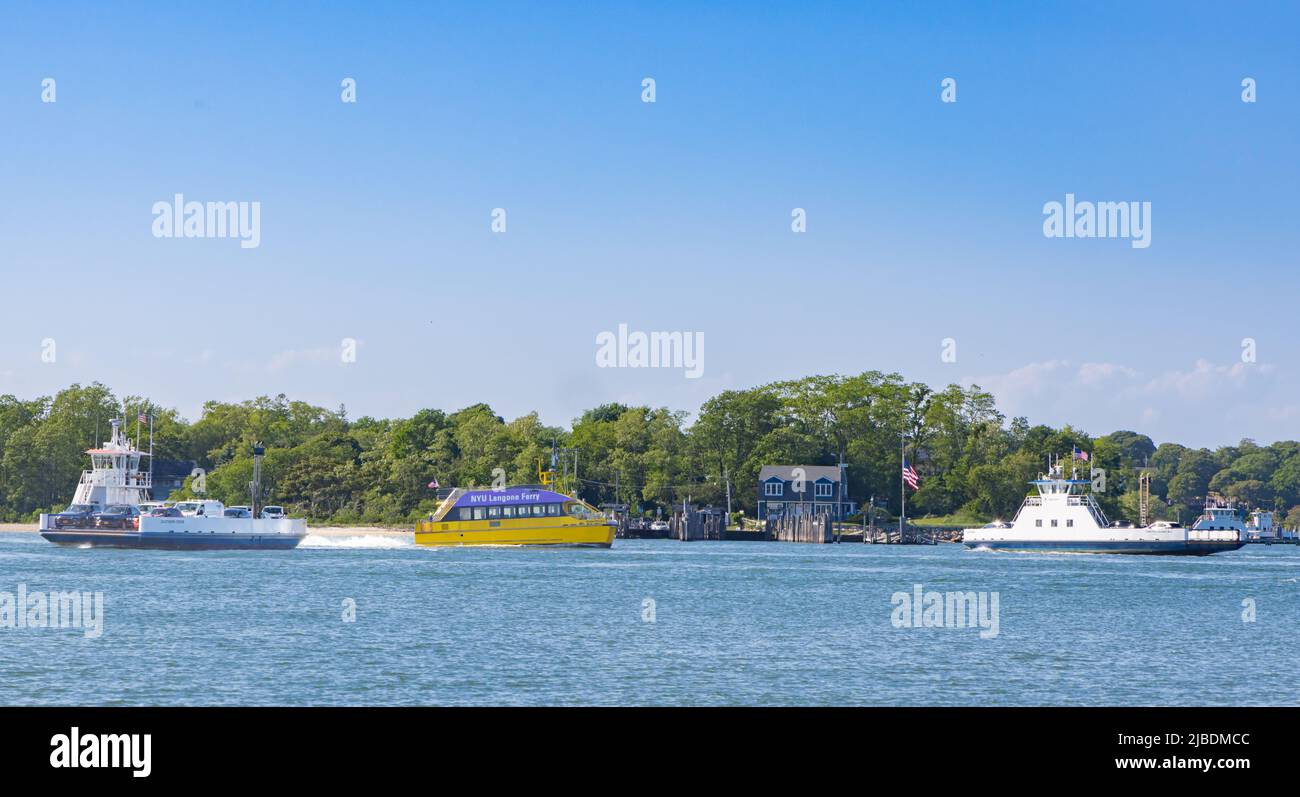 Hampton Jitney Fähre und Shelter Island Fähre Stockfoto