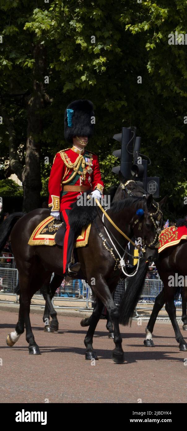 Prinz William Prince of Wales trug Militäruniform, das Platinum Jubilee der Königin, Trooping the Colour The Mall London Stockfoto