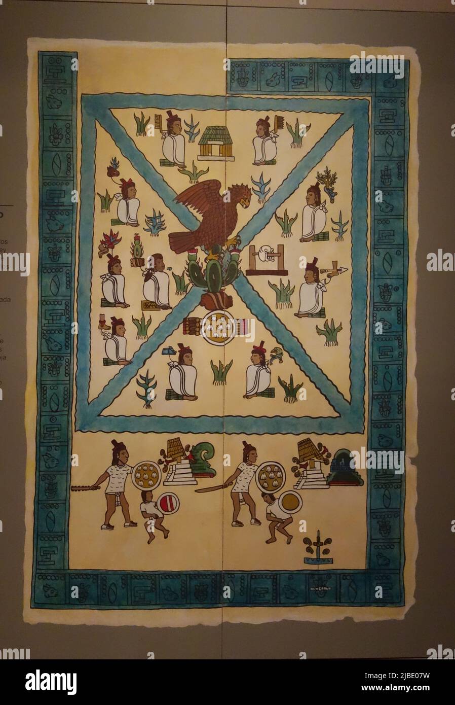 Bild des prehispanischen Codex in Mexiko. Erste Seite des Mendocino Codex Museo de Monterrey Stockfoto