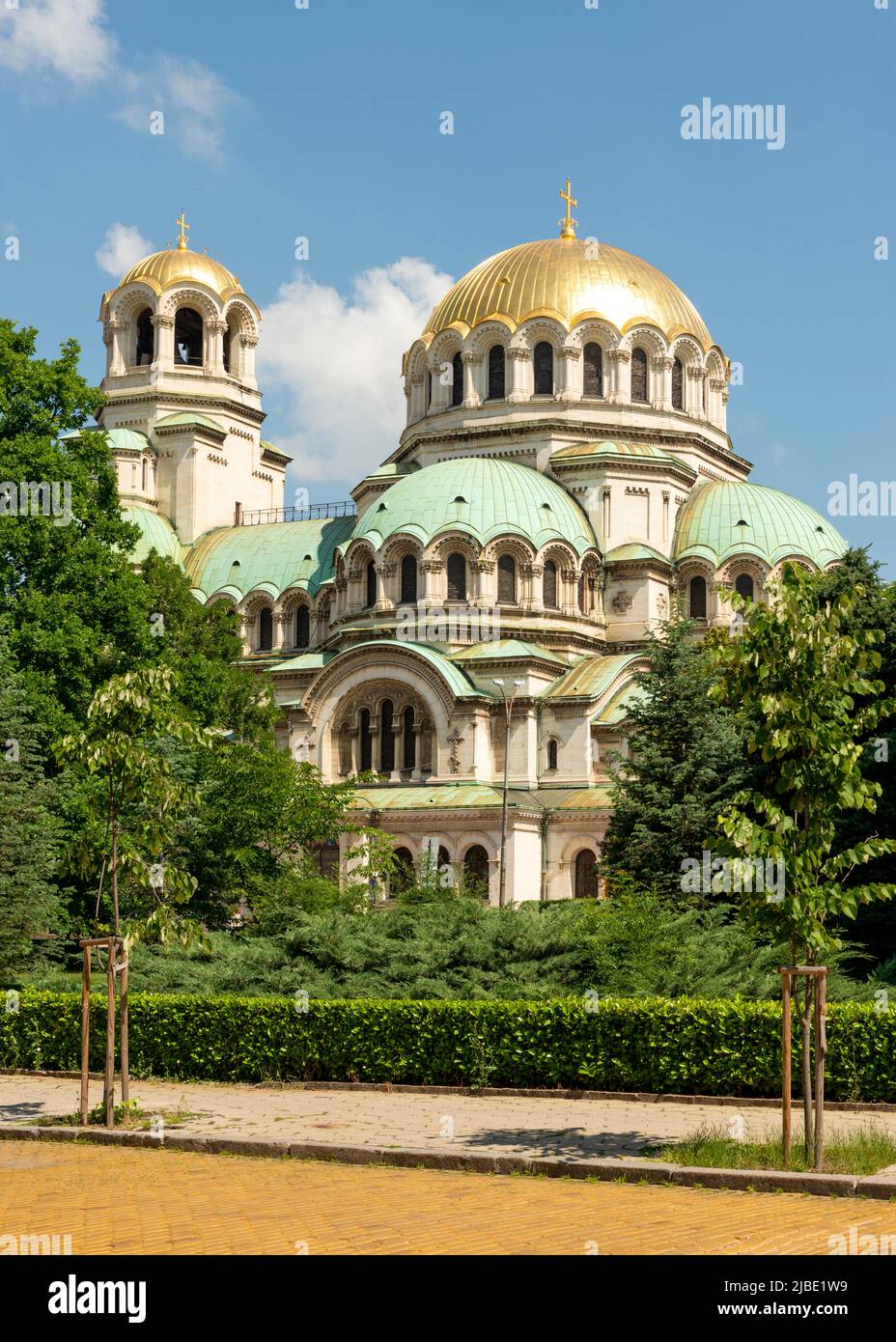 Goldene Kuppeln architektonische Detail der St. Alexander Newski orthodoxen Kathedrale in Sofia, Bulgarien, Balkan, Europa Stockfoto