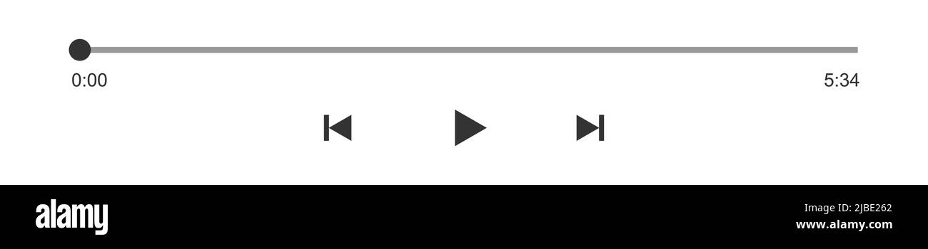 Fortschrittsanzeige für Audio- oder Videoplayer mit Zeitschaltfläche, Wiedergabe-, Rücklauf- und Schnellvorlauf-Tasten. Einfache Vorlage für die Benutzeroberfläche des Media Player-Wiedergabefelds. Vektorgrafik Stock Vektor